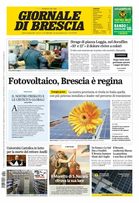 Prima-pagina-giornale di brescia-oggi-edizione-del-2024-05-25